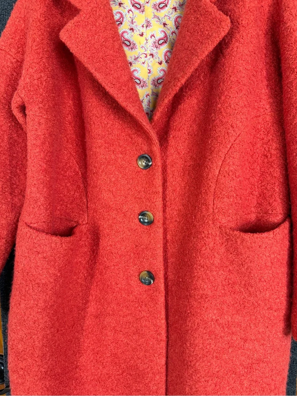 Sundance Coral Bouclé Wool Blend Coat Paisley Lined Oversized M